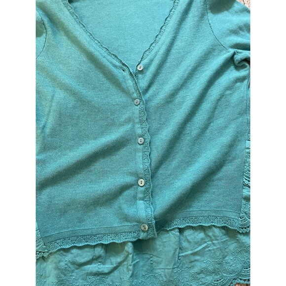 Soft Surroundings Size Small Lace Cardigan Buttons Cotton Blend Teal - Picture 9 of 9